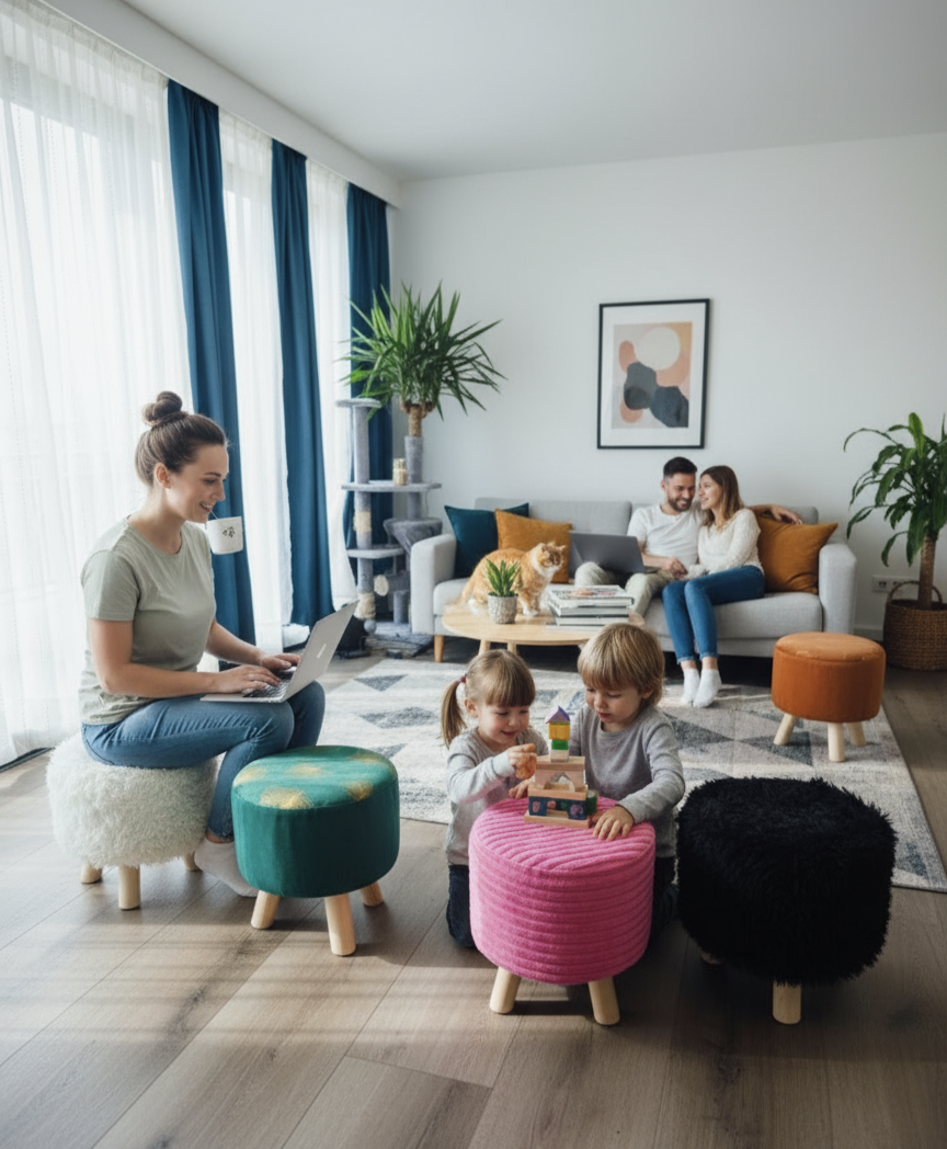 Puff Acolchado Asiento/Apoya pies Variedad de colores