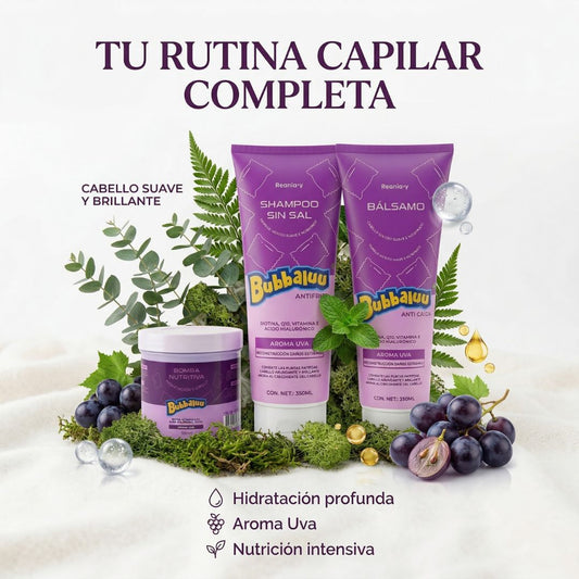 Cuidado Capilar Bubbaluu 🍇: Biotina + Ácido Hialurónico - Anti-Frizz & Anti-Caída