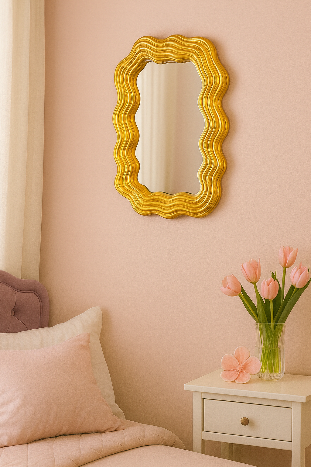 Espejos Decorativos Asimétricos Rosado/Dorado