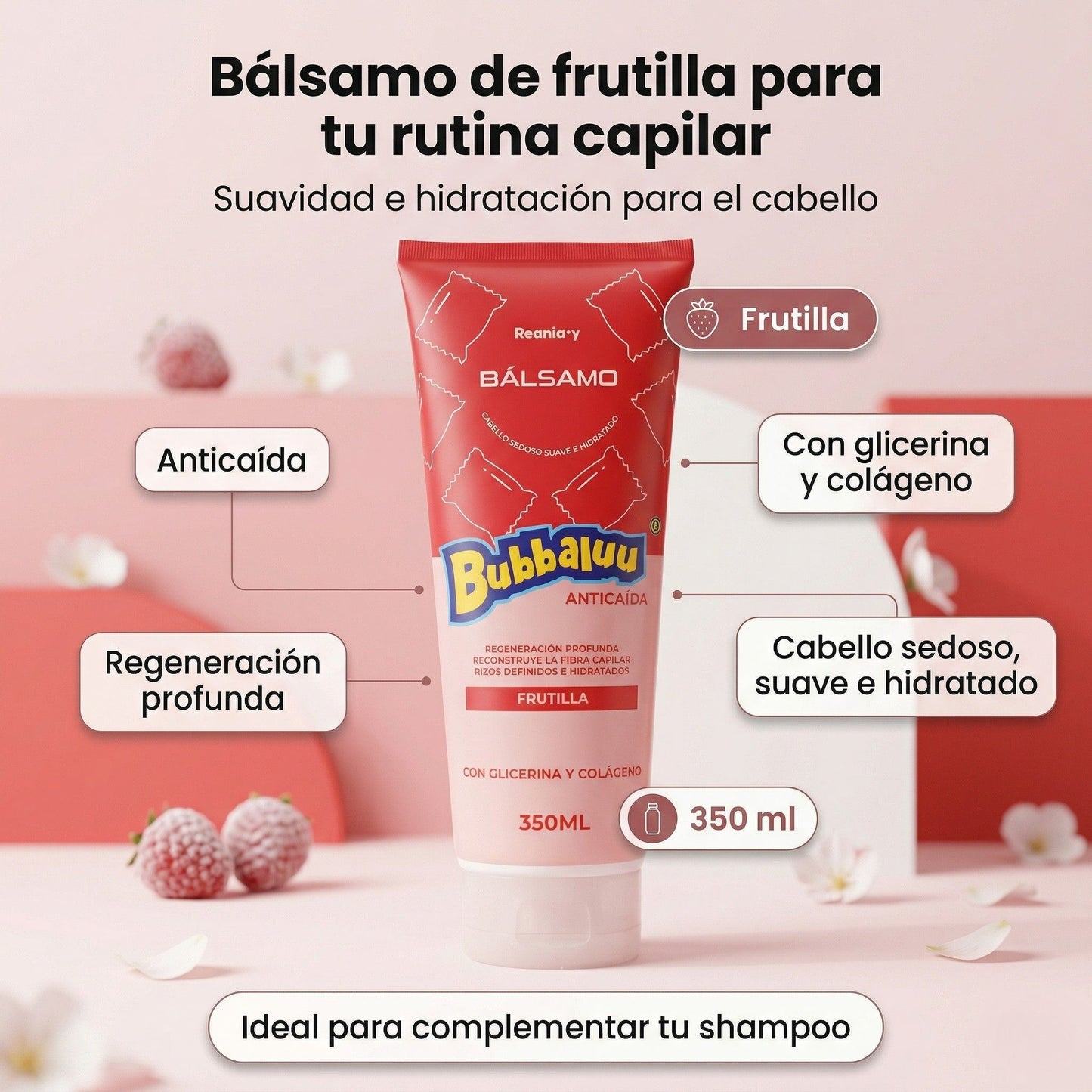 Cuidado Capilar Bubbaluu Frutilla🍓: Glicerina + Colágeno para un Cabello Suave y Brillante