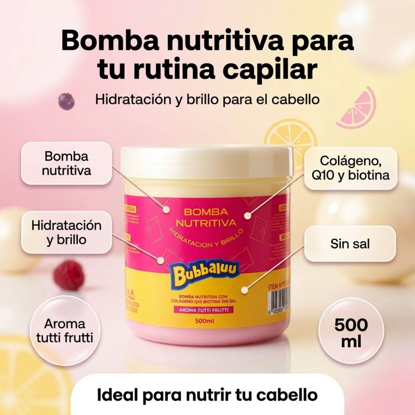 Cuidado Capilar Bubbaluu Tutti Frutti 🍬: Argán + Keratina para una Regeneración Profunda