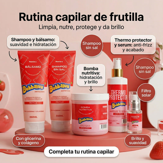 Cuidado Capilar Bubbaluu Frutilla🍓: Glicerina + Colágeno para un Cabello Suave y Brillante