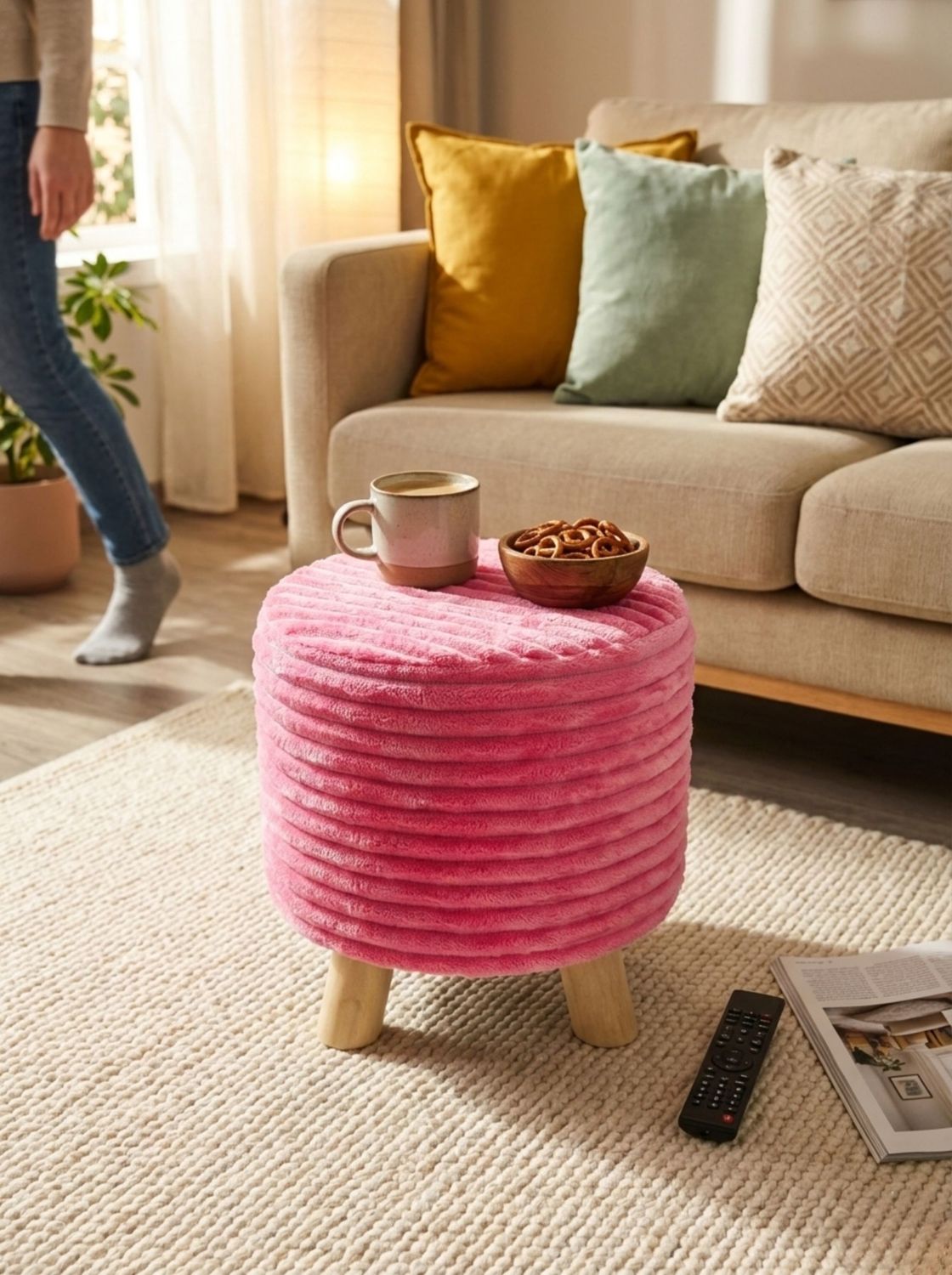 Puff Rosa Acolchado | Apoya pies y asiento | NyConnect