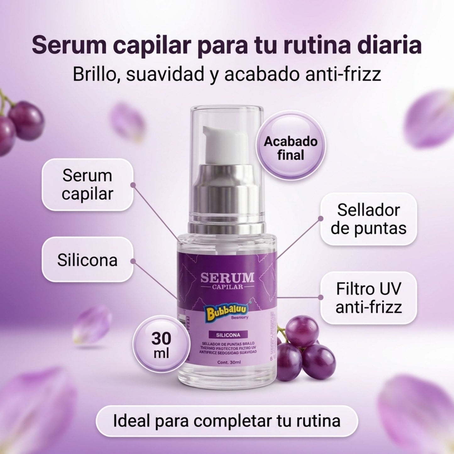 Cuidado Capilar Bubbaluu Uva🍇: Biotina + Ácido Hialurónico para Reconstrucción y Brillo Extremo