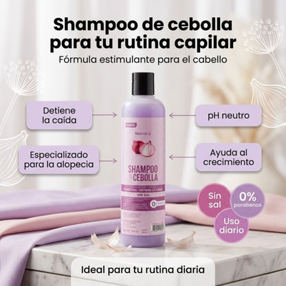Tratamiento Estimulante Capilar de Cebolla: Shampoo + Bálsamo + Termoprotector 💜✨