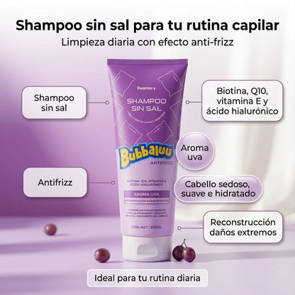 Cuidado Capilar Bubbaluu Uva🍇: Biotina + Ácido Hialurónico para Reconstrucción y Brillo Extremo