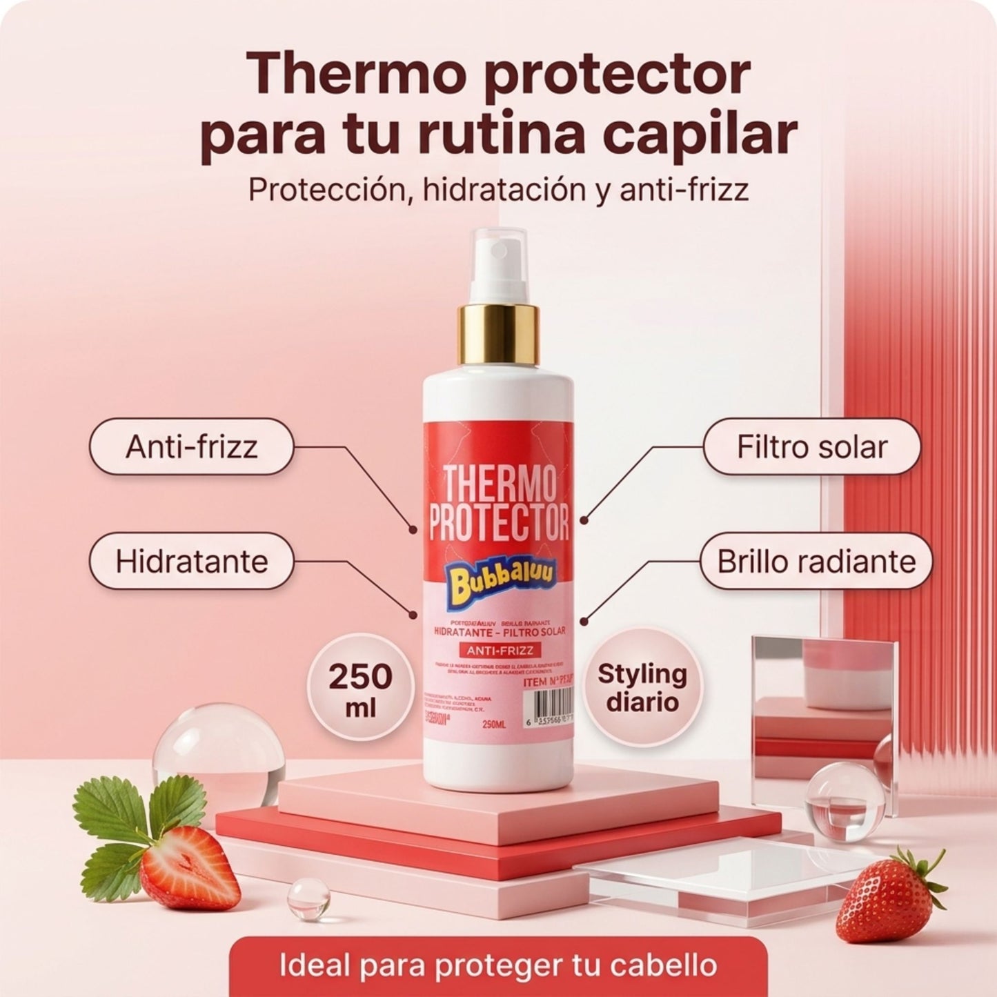 Cuidado Capilar Bubbaluu Frutilla🍓: Glicerina + Colágeno para un Cabello Suave y Brillante